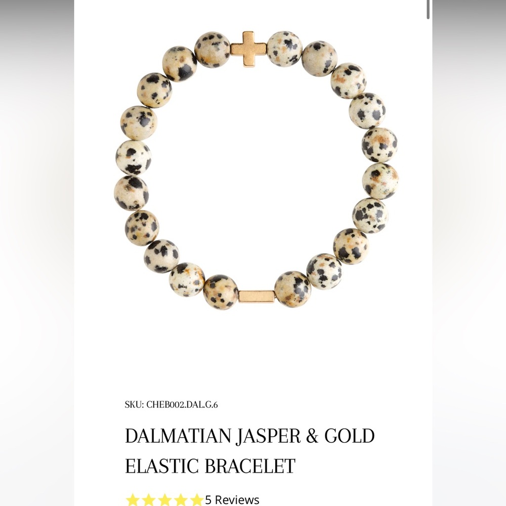 NWT CHARGED Dalmatian Jasper & Gold Elastic Bracelet M/L